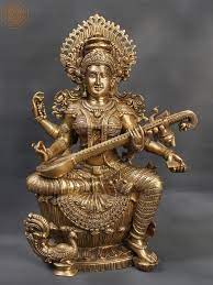 Brass Maa Veena Vadini Saraswati Statue 
