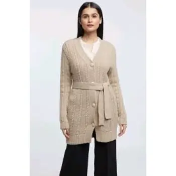 Kosha Maroon Long Length Belt Cardigan