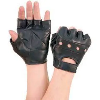 Black Leather Fingerless Gloves 