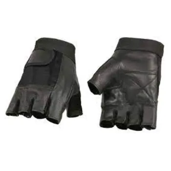 Leather Mens Leather Mesh Combo Fingerless Gloves