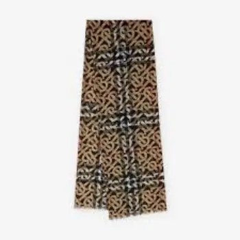 Monogram Print Lightweight Check Wool Silk Scarf