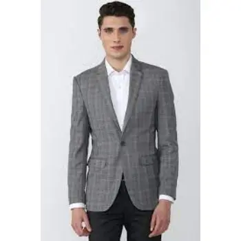 Men Grey Check Slim Fit Formal Blazer