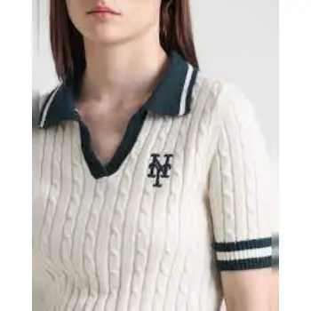 Ecru Rib-Knit Polo Pullover