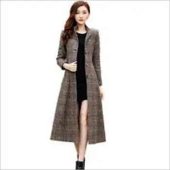 Washable Ladies Check Long Coat