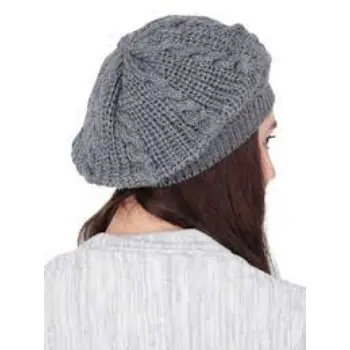 Bharatasya Grey Winter Woollen Knitted Beret Cap