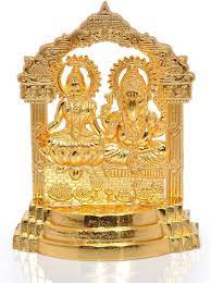 Heaven Decor Gold Plated Metal Laxmi Ganesh 