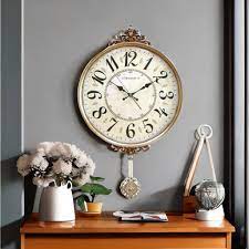 Golden Plastic Pendulum Wall Clock 
