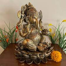 Lotus Lord Ganesh Brass Idol 