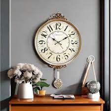 Golden Plastic Pendulum Wall Clock 
