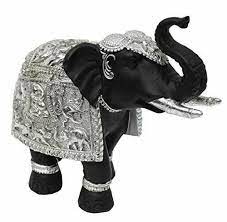 Elephant Statue Black Silver Idol