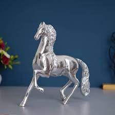 White Metal Silver Running Horse Statue