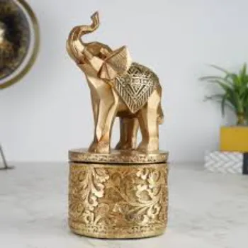 Golden Brass Elephant Statue 