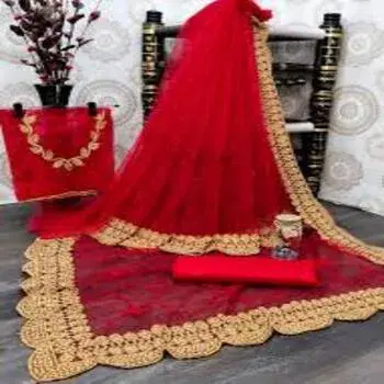 Bridal Embroidered Saree, Packaging Type : Poly Bag