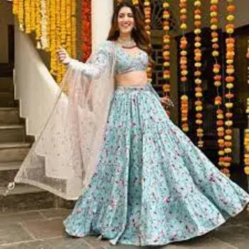 Satin Silk Digital Print Lehenga Choli