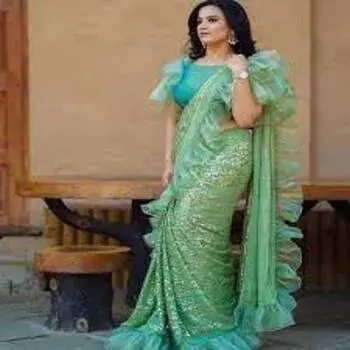 Party Wear Border Sky Beat 101 Saree, 6 m (with blouse piece)