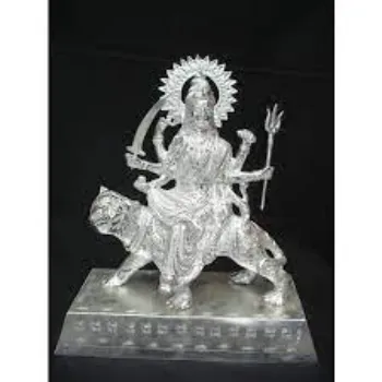 Durga White Metal Statue 