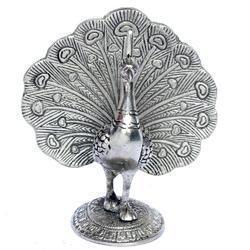 White Metal Peacock Statue 