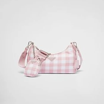 Pink White Check Pattern Bag For Women