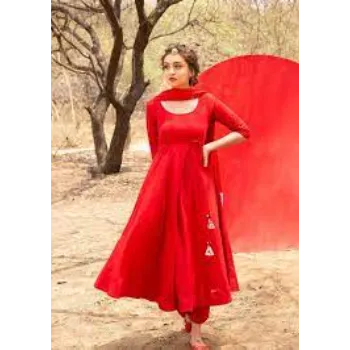 Plain Red Anarkali Suits