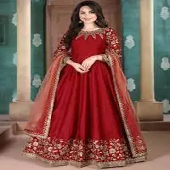 Embroidered Red Anarkaki Suit