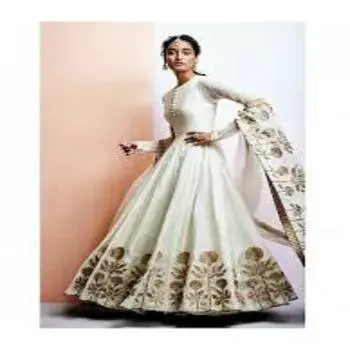 White Cotton Ladies Anarkali Suit 