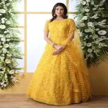 Yellow Thread Embroidery Anarkali Suits
