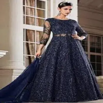 Navy Blue Embroidery Anarkali Suit