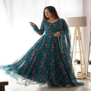 Latest Teal Dark Anarkali Suit