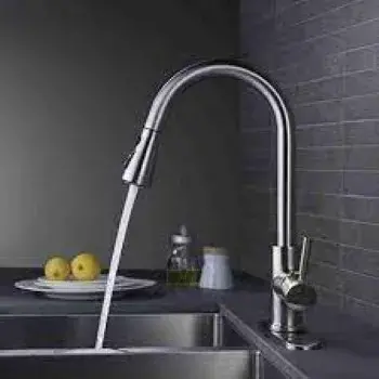 Silver, Brass Kitchen Faucet