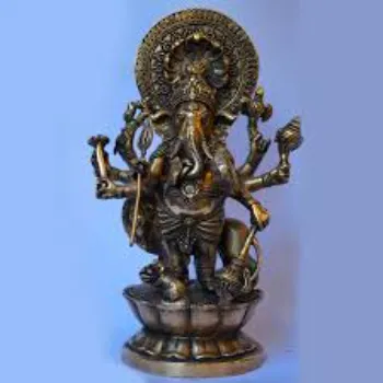  Eight Armed Ganesha with Lion and Snake Aureole Figurine Bungalow Rose Finish