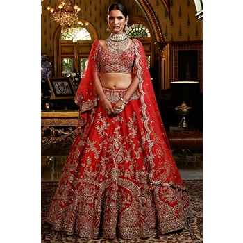 Red Color Embroidered Style Bridal Lehnega