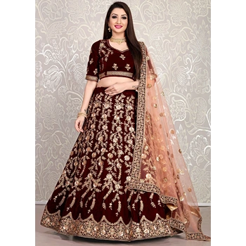 Maroon Color Embroidered Style Bridal Lehenga