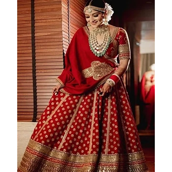 Red Color Bridal Wear Lehenga