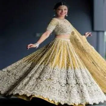 Net Yellow Sequins Bridal Lehenga 