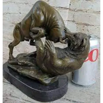  Signed Male Bull Bear Bronze Sculpture