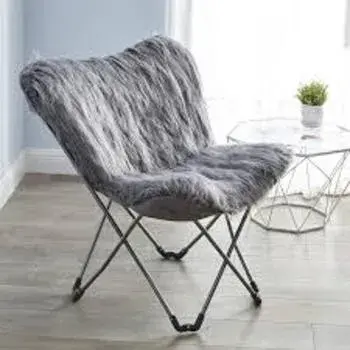Grey Faux Fur Butterfly Chair
