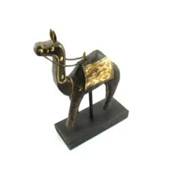 Vintage Wooden Camel Figurine Antique Metal Fittings