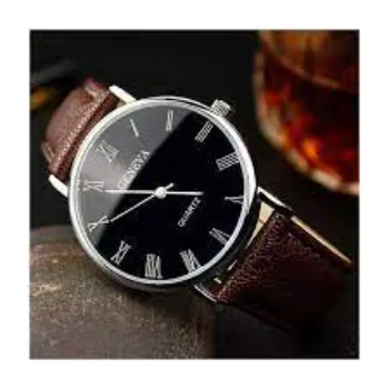  Men Watch Roman Numerals Blu-Ray Faux Leather Band Quartz Analog Business WristWatch