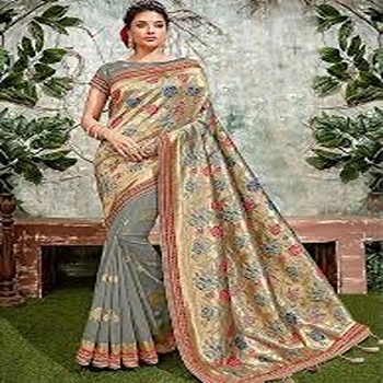 Classy Grey Classic Embroidery Saree
