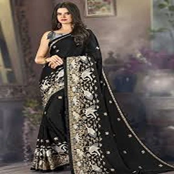 Beautiful Black Classic Embroidery Saree