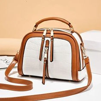 White Brown Classic Bag for Ladies