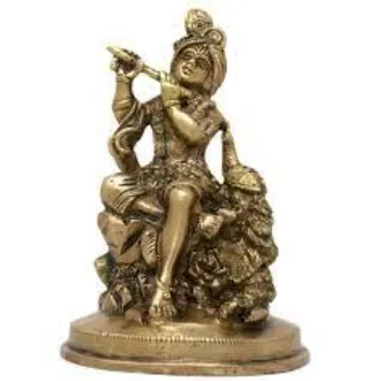  Golden Copper Krishna Statue
