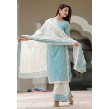 Cotton Sky Blue White Suits 