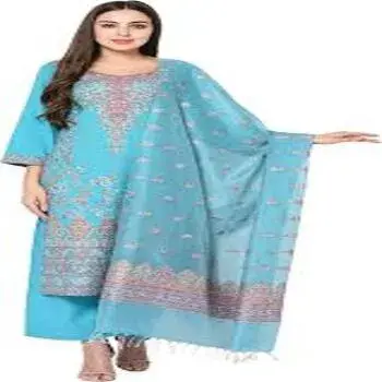 Sky Blue Embroidery Cotton Suit