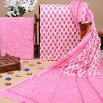 Printed Pink Unstitched Cotton Suit