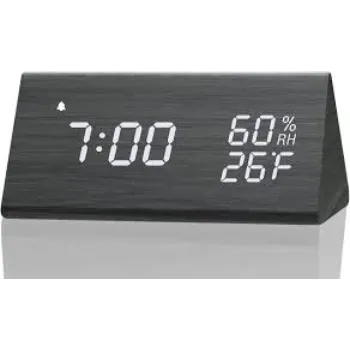  Toota Digital Alarm Clock, 3 Alarm Settings, with Wooden Electronic LED Time
