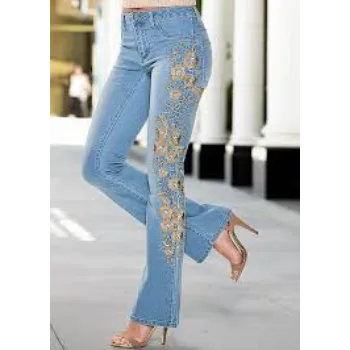Ladies Versatile Embroidery Jeans