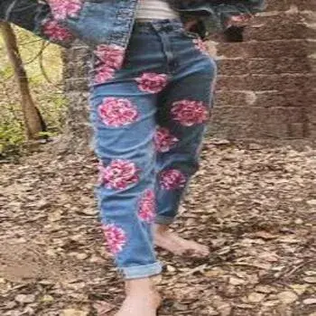 Hand Painted Vintage Floral Denim Jeans