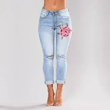New Fashionable Flower Print Jeans