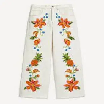 Printed White Designer Jeans